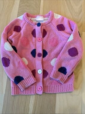 Hanna Andersson Pink Polka Dot Knit Cardigan with Multicolor Dots